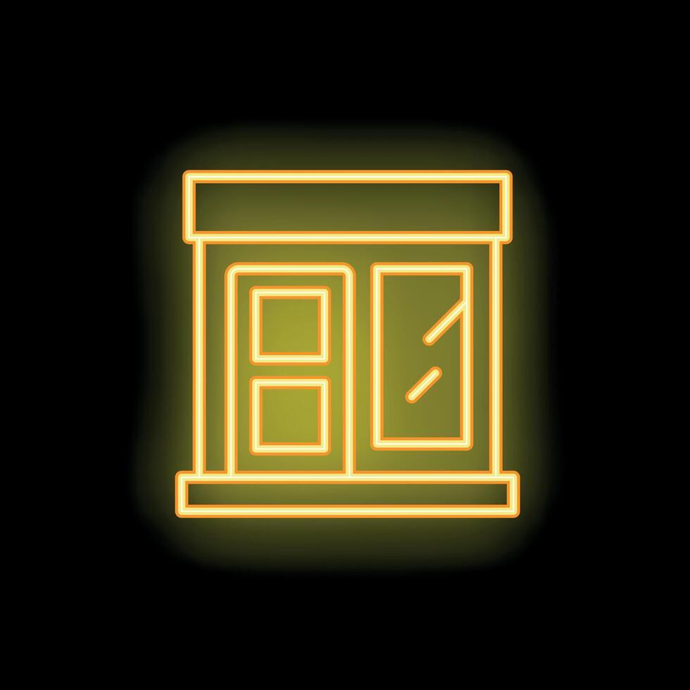 Glowing neon window sign illuminating dark background vector