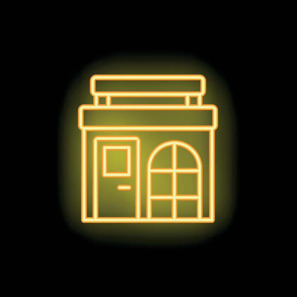 Neon sign representing a building with terrace, door and window vector
