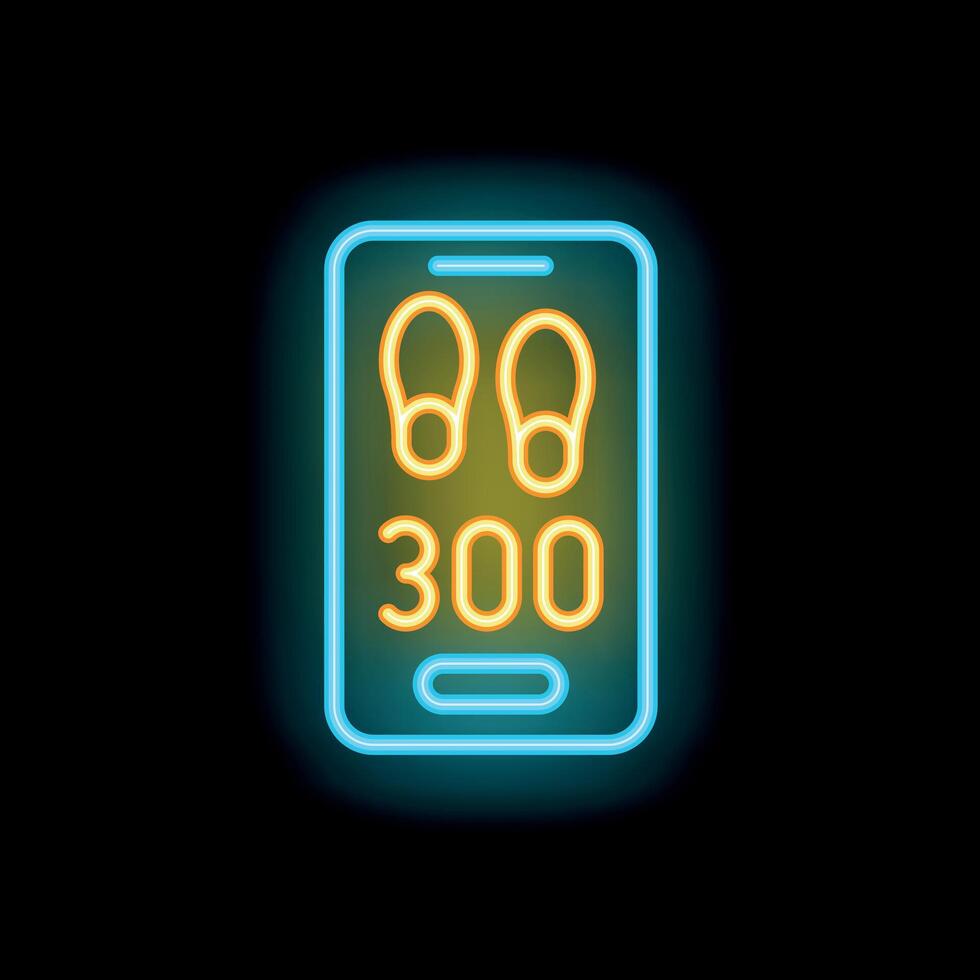 Neon smartphone displaying walking steps and calories burned vector