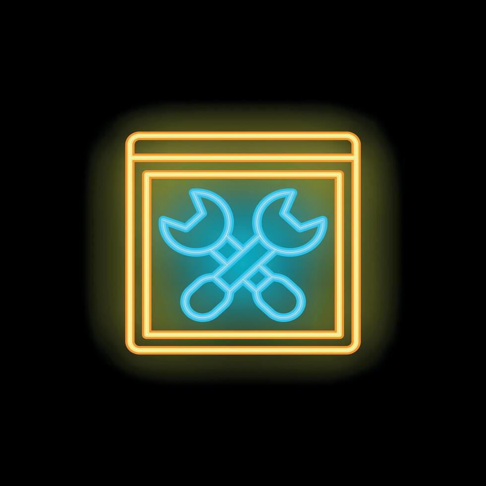 Neon website under construction with crossed wrenches signifying maintenance or customization vector