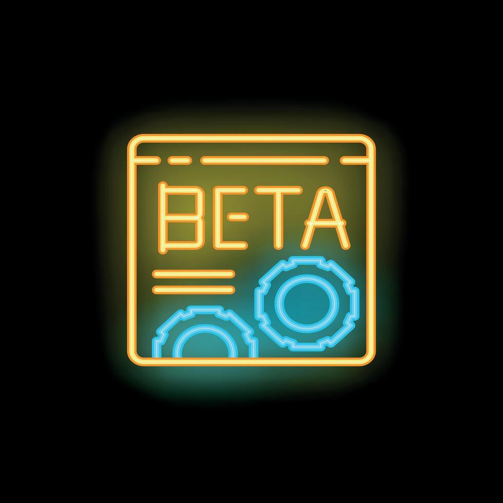 Beta version neon sign representing software testing and development vector