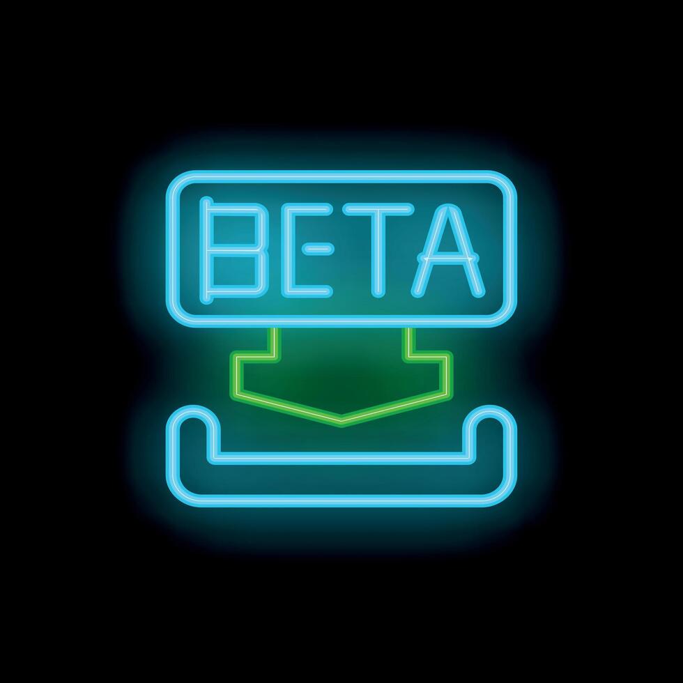 Beta version software downloading with progress bar and green downward arrow in neon style vector