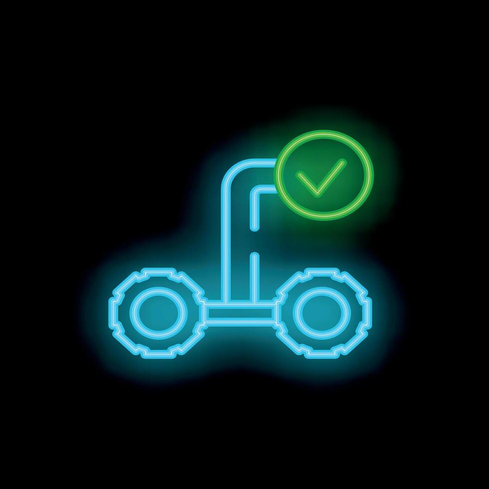 Neon green check mark hovering over futuristic vehicle vector