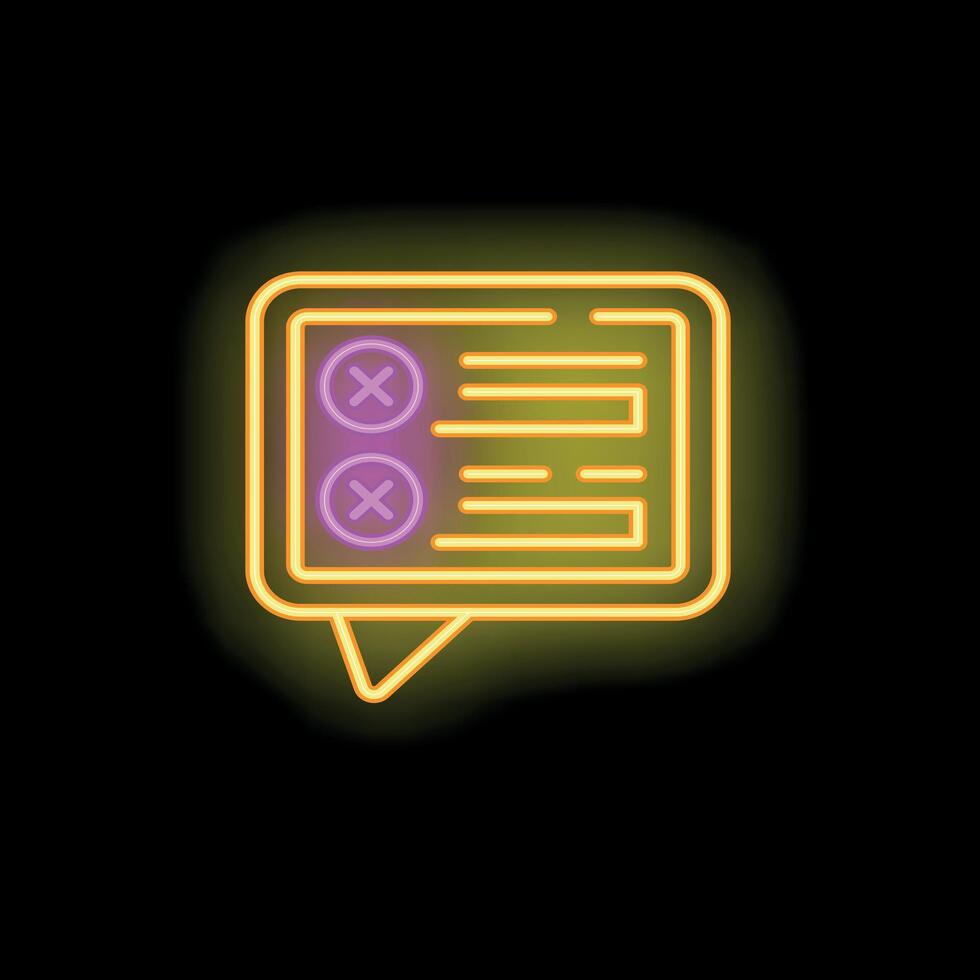 Neon online survey speech bubble showing two wrong answers vector