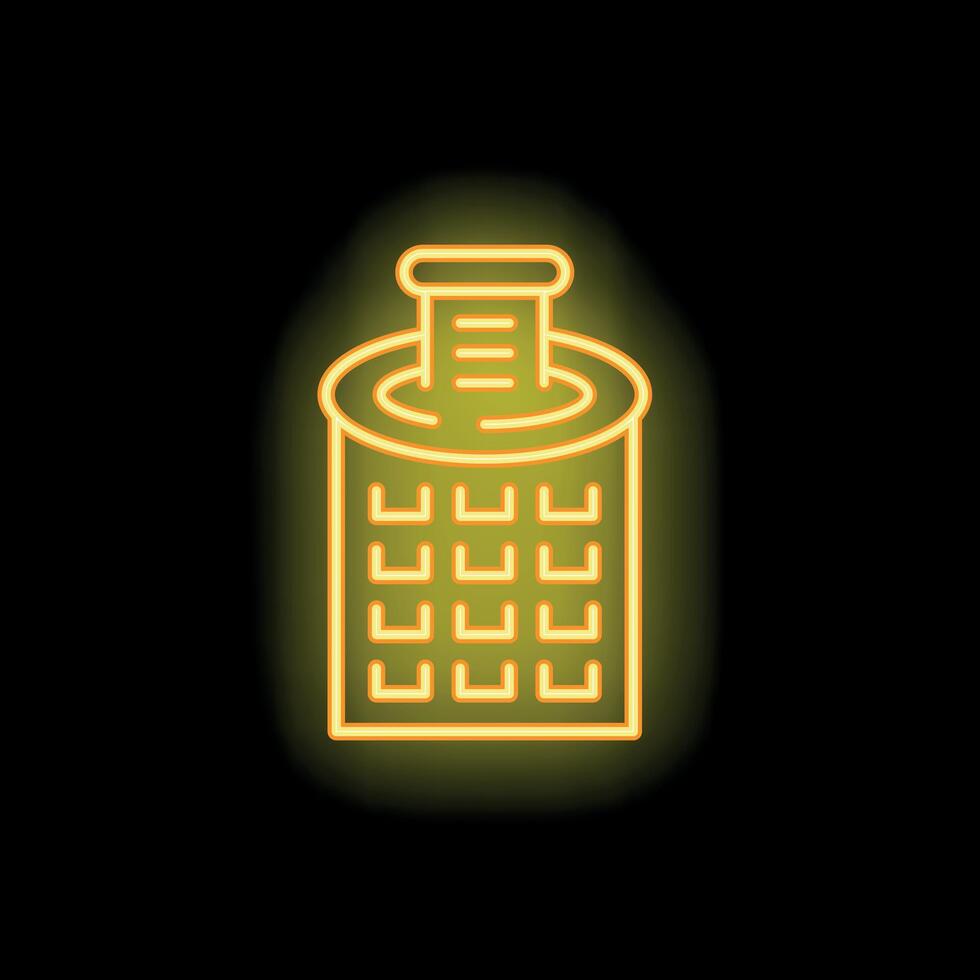 Neon yellow laundry basket icon glowing on black background vector