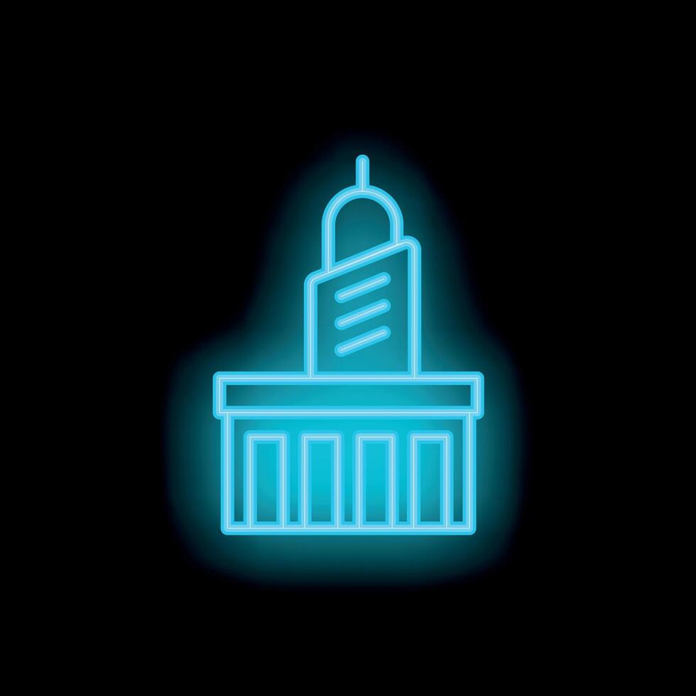 Neon blue building shining in dark background vector
