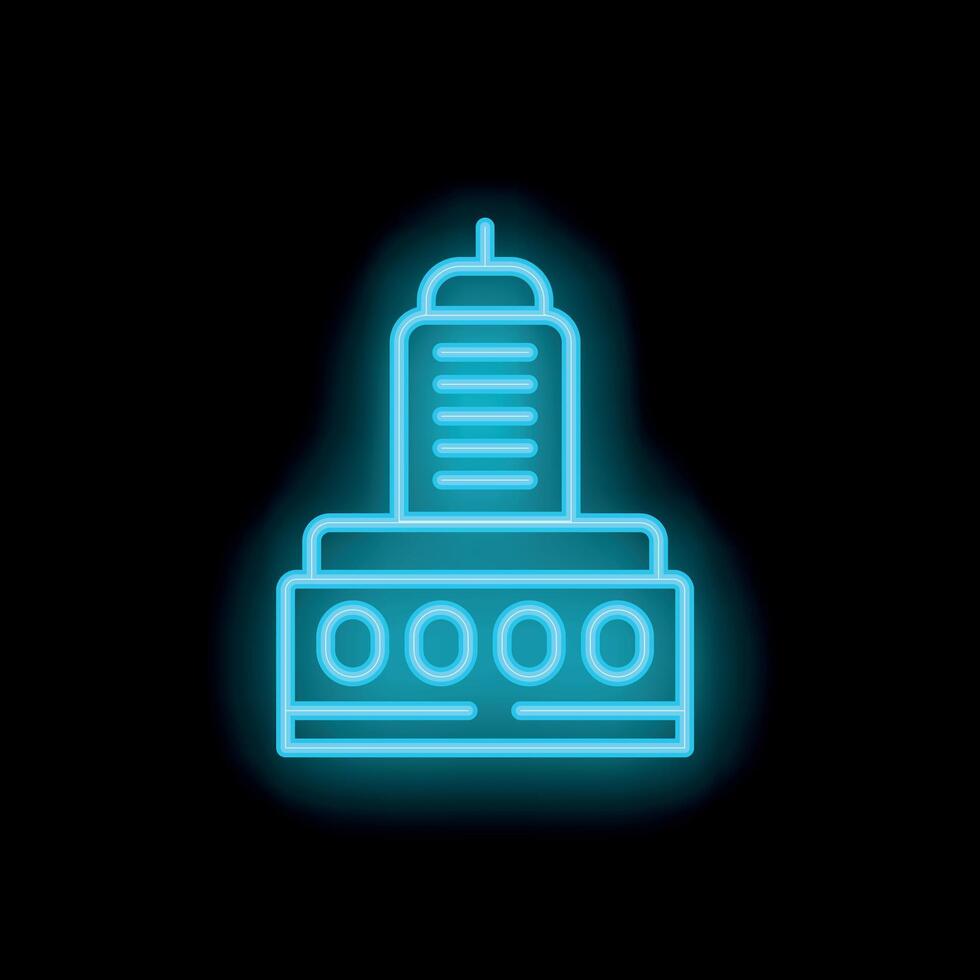 Neon sign representing building with antenna on top at night vector