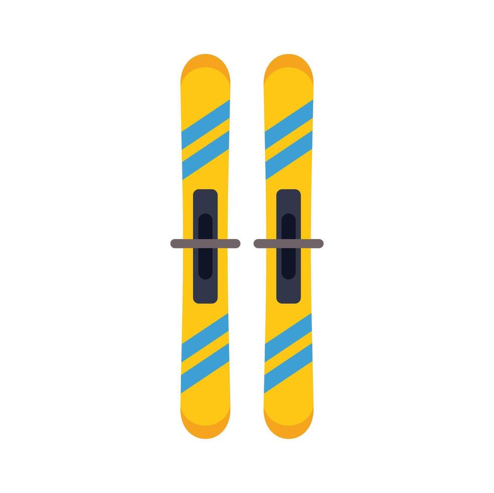 Yellow skis with blue stripes standing upright on white background vector