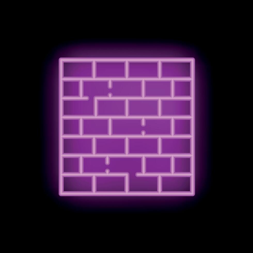 Neon purple brick wall shining on black background vector