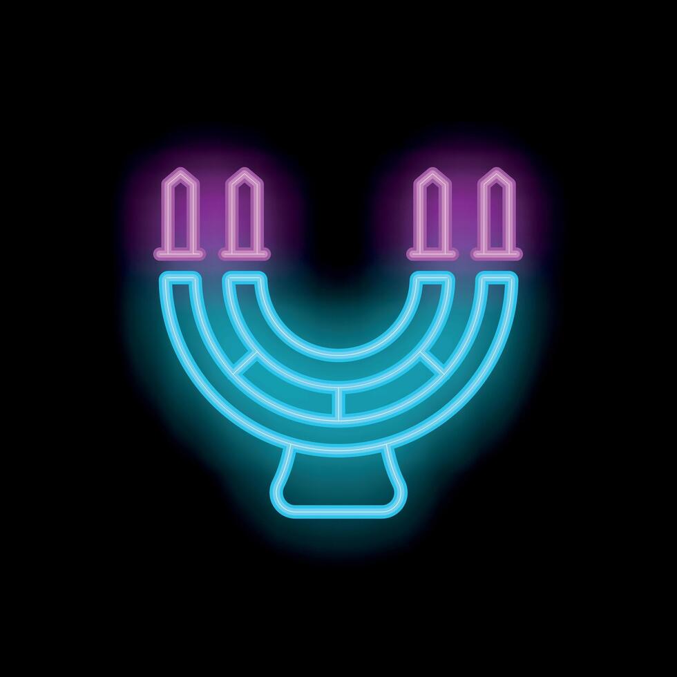 Neon menorah shining brightly on dark background for hanukkah celebration vector
