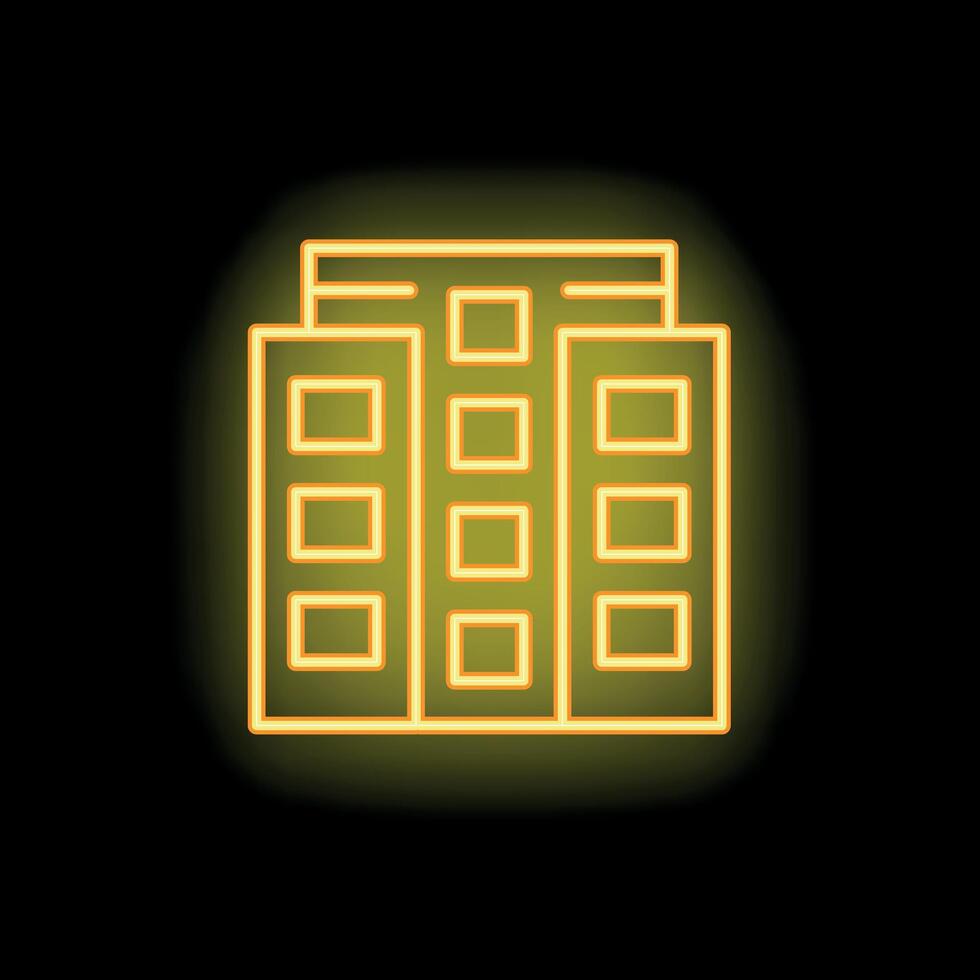 Glowing neon yellow building on black background vector