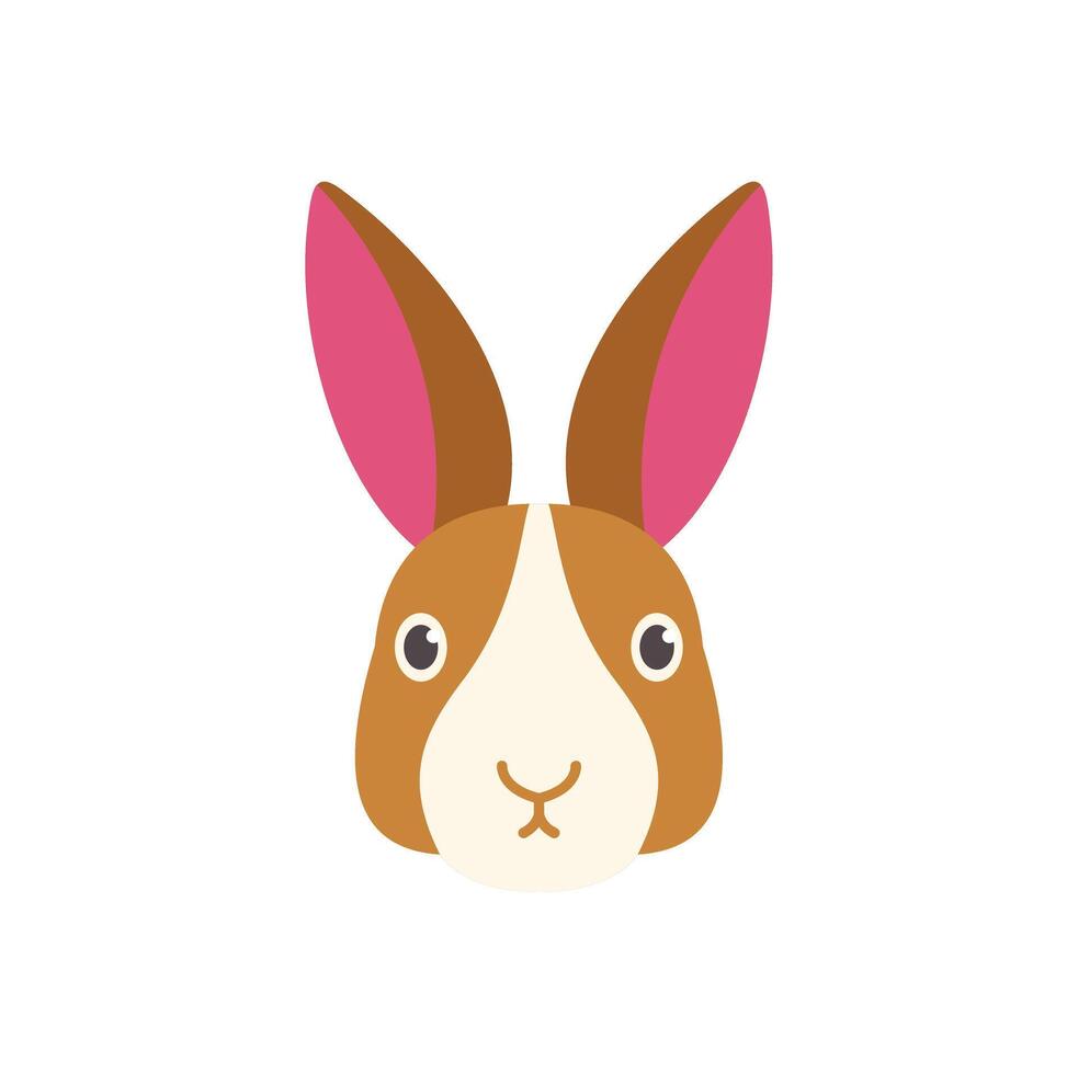 Cute cartoon rabbit face with brown and pink ears showing curiosity vector