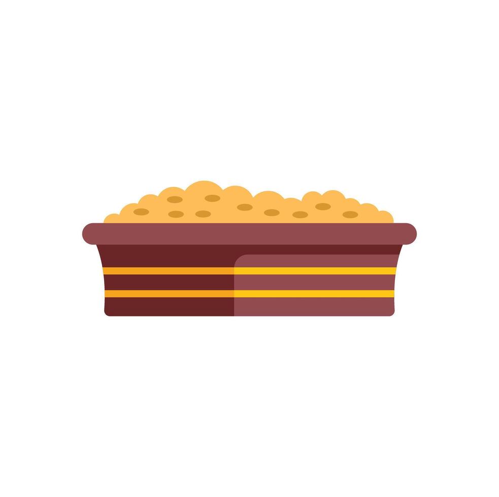 Brown rectangular pot holding pile of dry soil for gardening vector