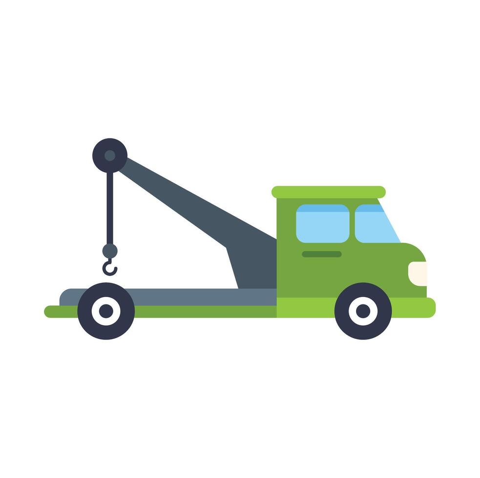 Green tow truck lifting with hook and cable on white background vector