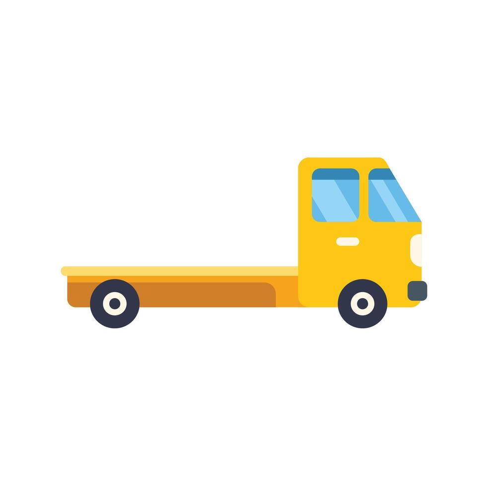 Yellow flatbed truck delivering cargo on white background vector