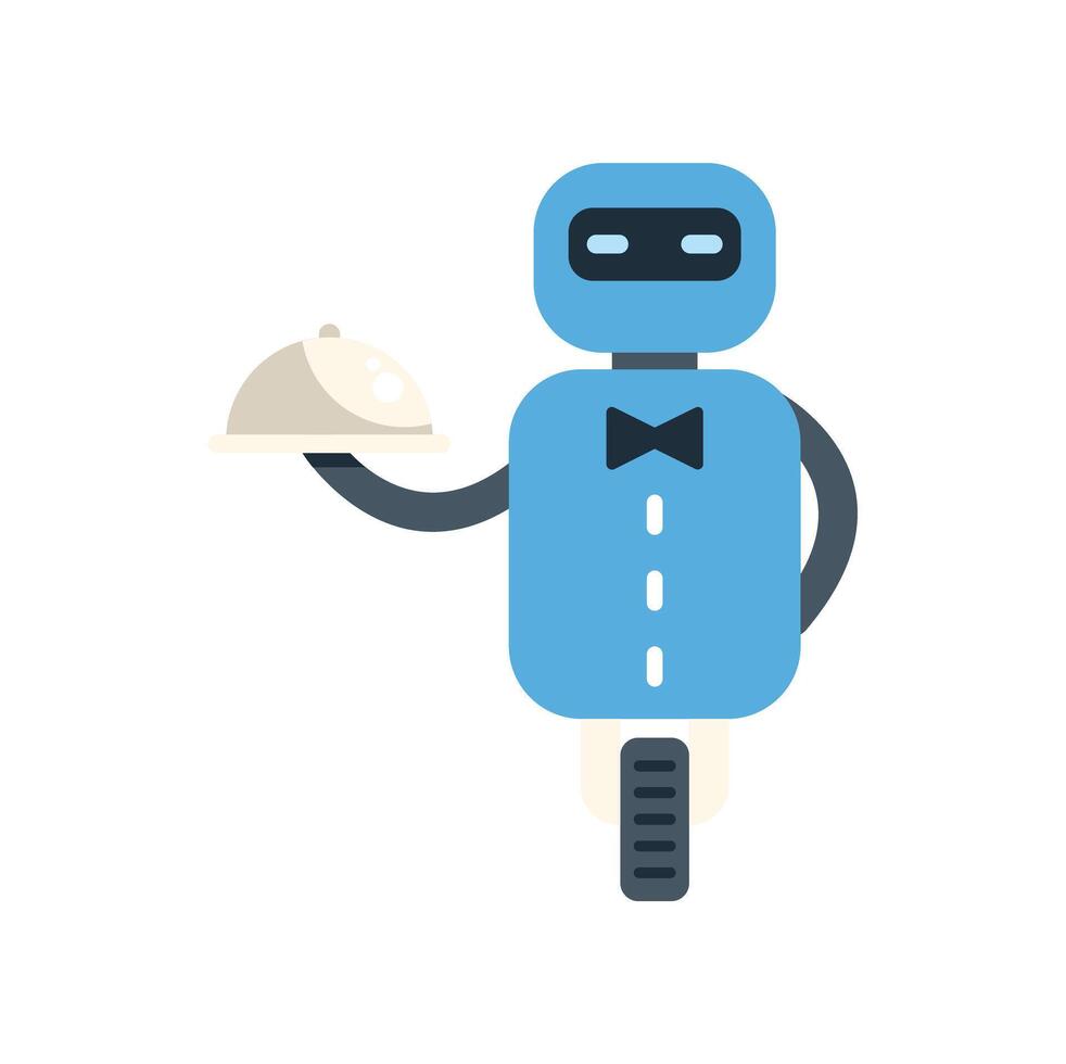 Robot waiter serving food in futuristic restaurant vector