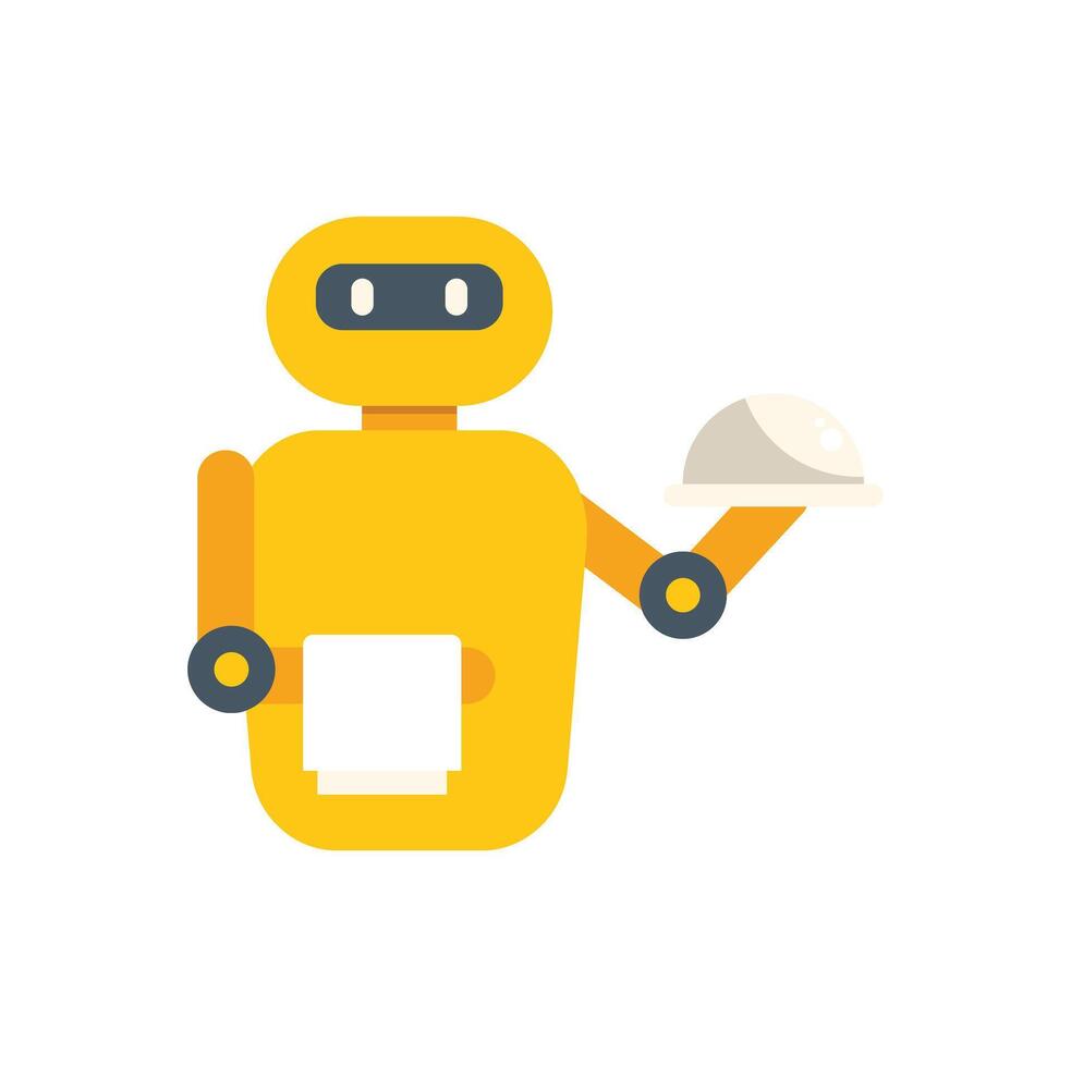 Robot waiter serving food holding tray and cloth vector