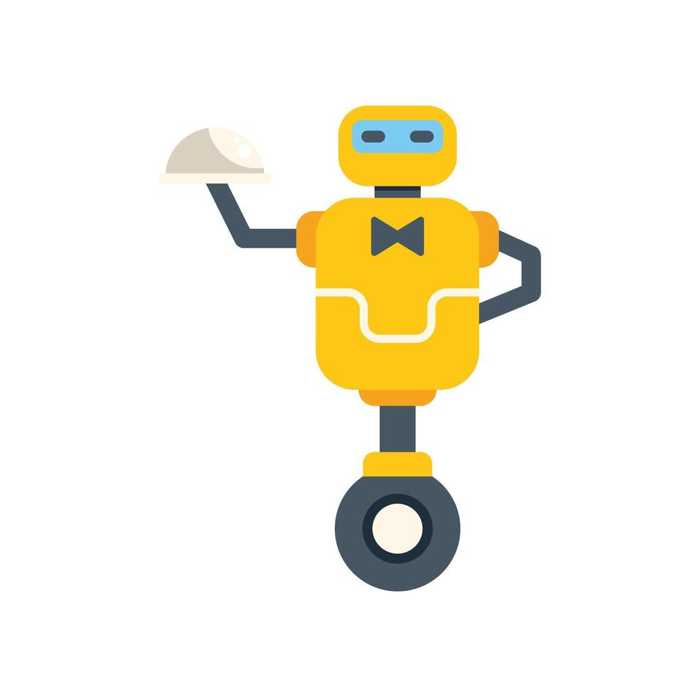 Robot waiter serving food on a tray in a restaurant vector