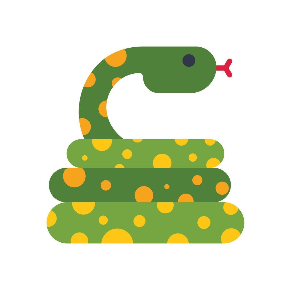 Green snake resting on its coils, minimalist illustration vector
