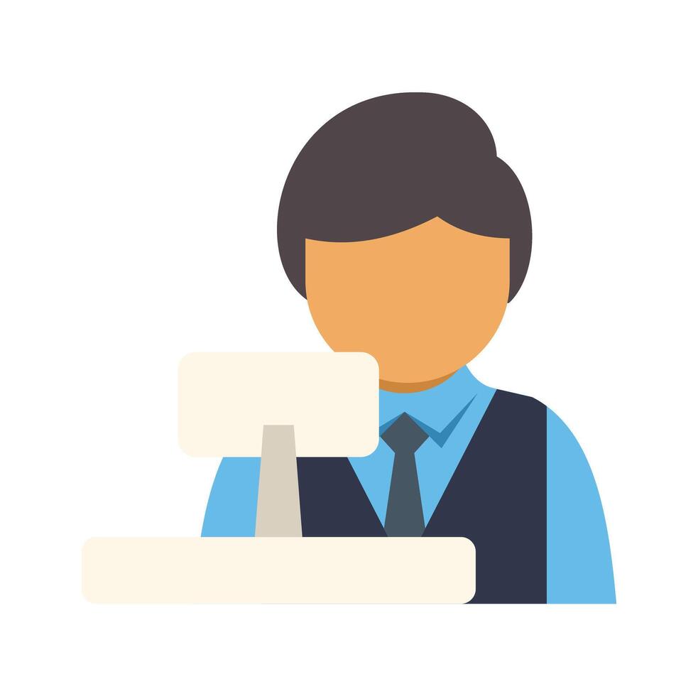 Cashier working at cash register, processing a sale vector