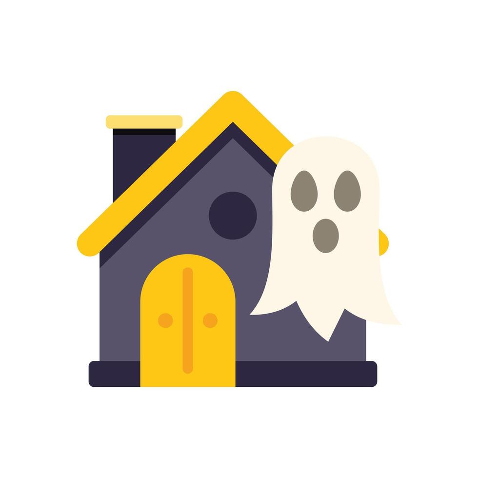 Ghost haunting a spooky house on halloween night vector