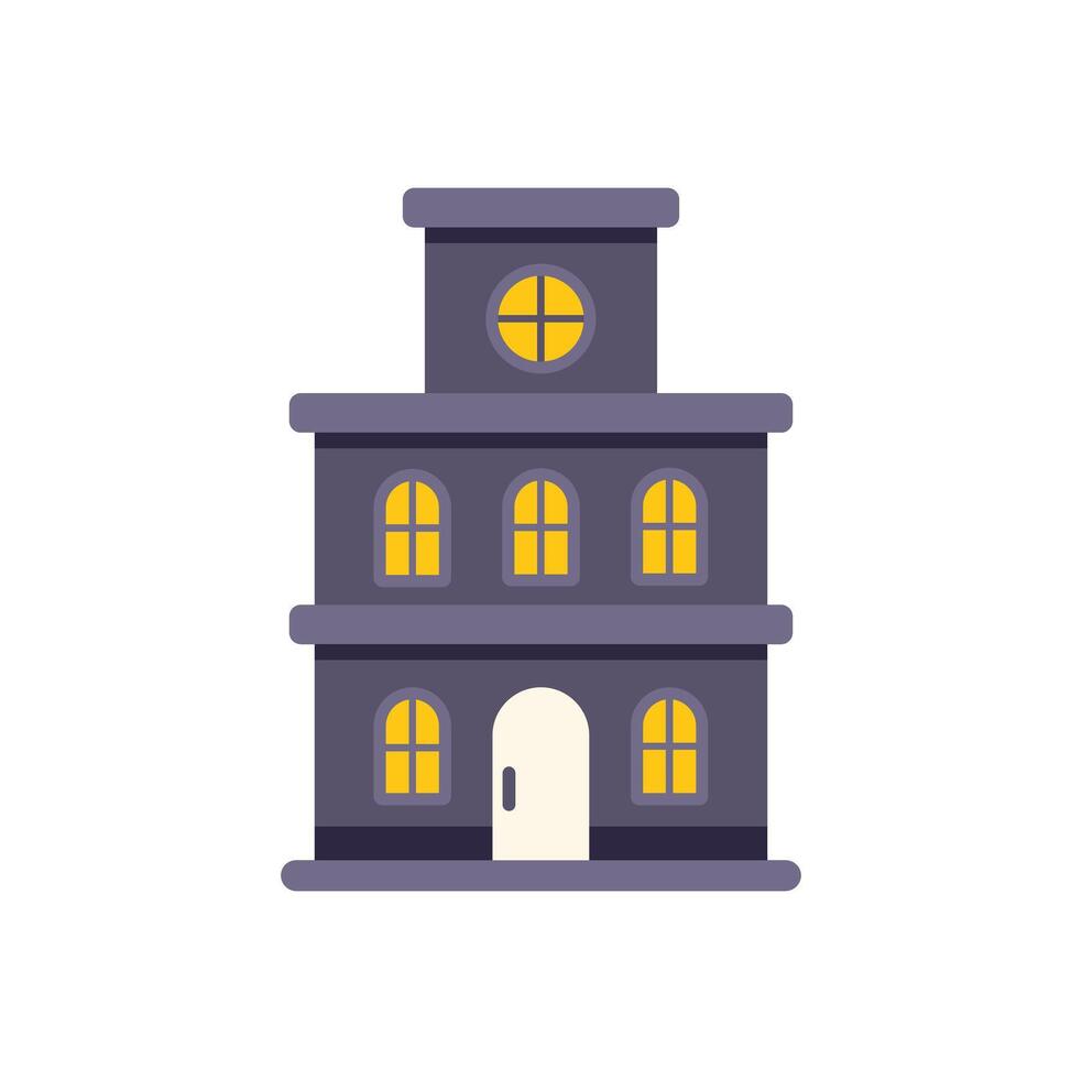 Spooky haunted house illuminating the night with glowing windows vector