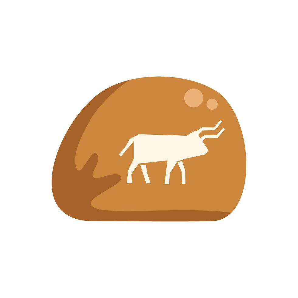 Prehistoric rock painting depicting walking bull in ochre tones vector