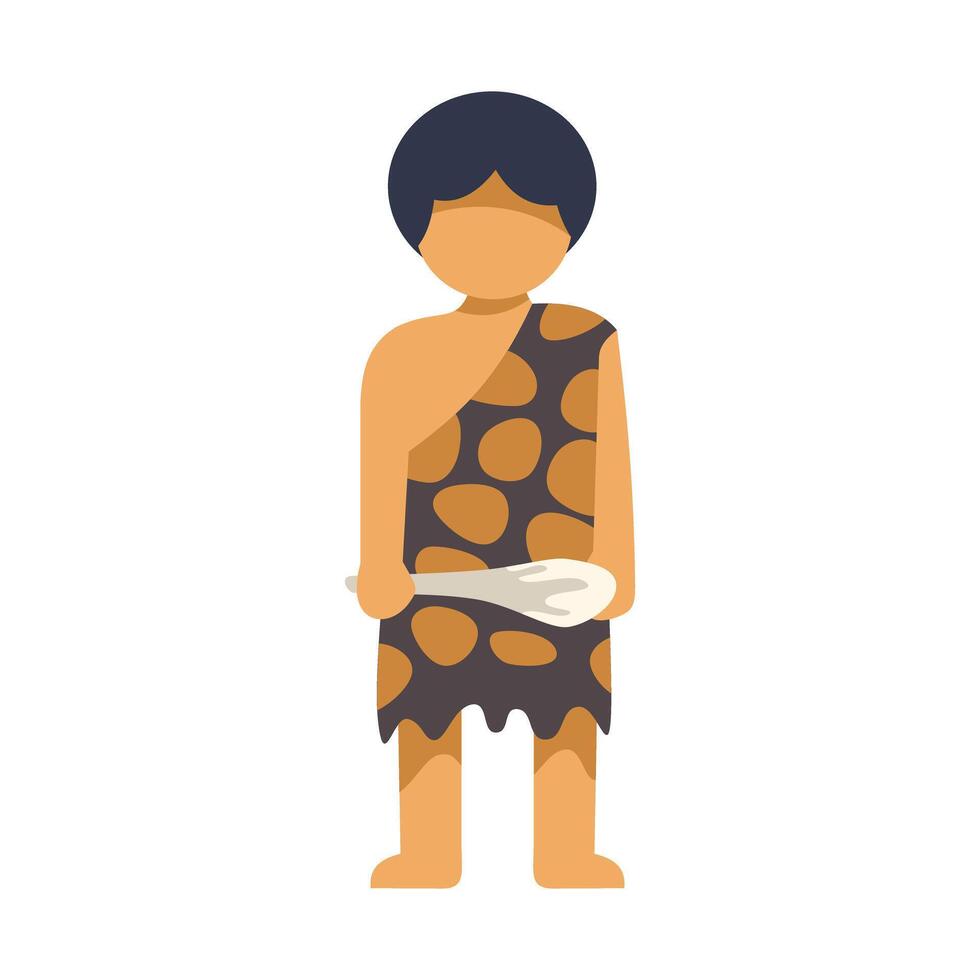 Caveman wearing animal skin holding bone tool illustration vector