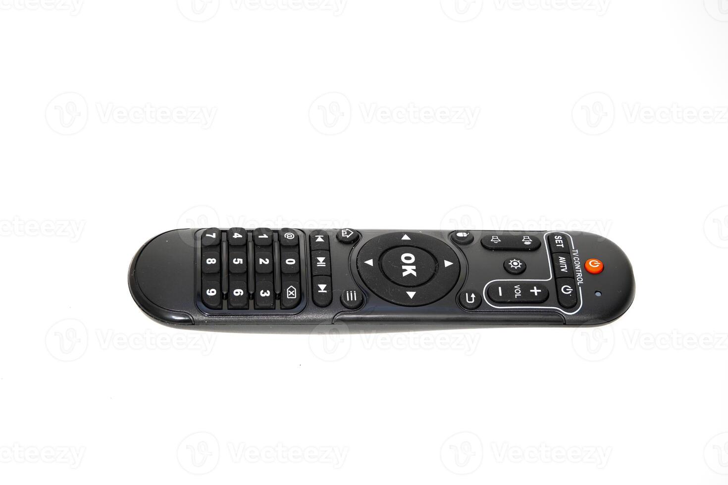 Remote control with numerous buttons for various functions and settings photo