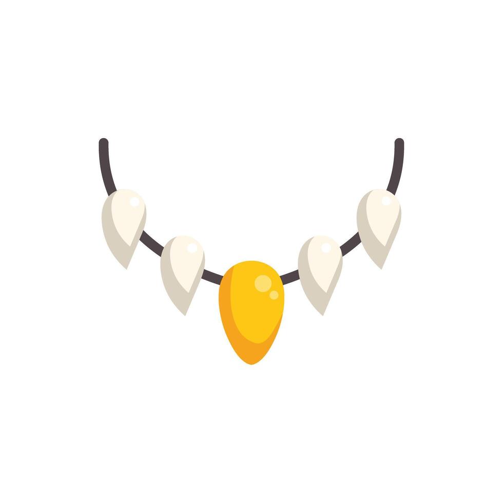 Bone necklace with big yellow tooth pendant hanging on black string vector