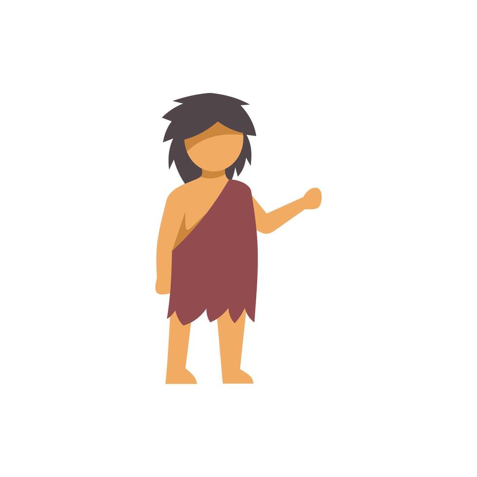 Primitive caveman wearing animal skin tunic pointing with hand vector