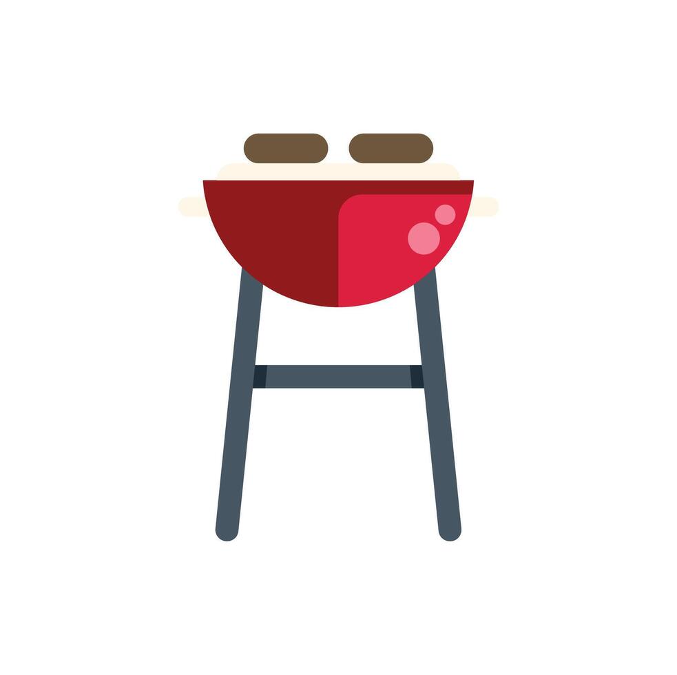 Red barbecue grill cooking two burger patties, summer picnic party essentials vector