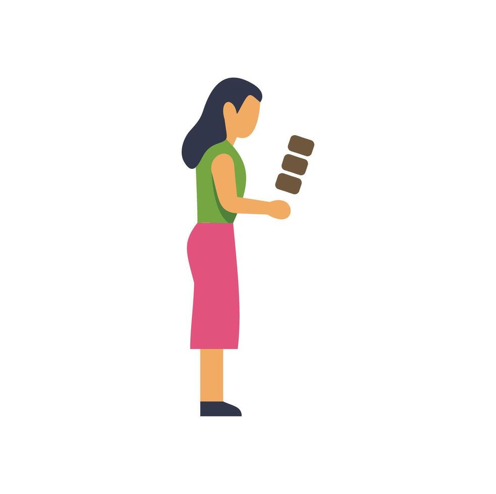 Woman juggling chocolate bars, maintaining balance and focus vector