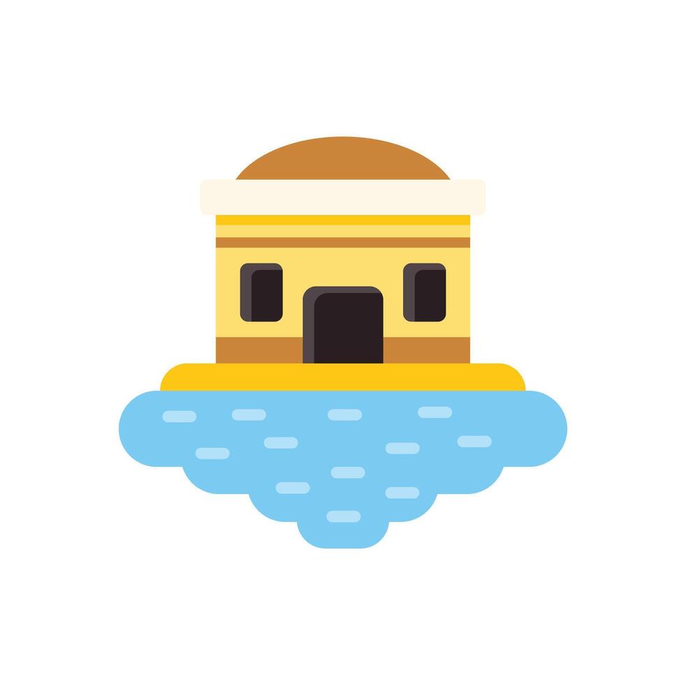 Floating house surrounded by water with brown roof and yellow walls vector