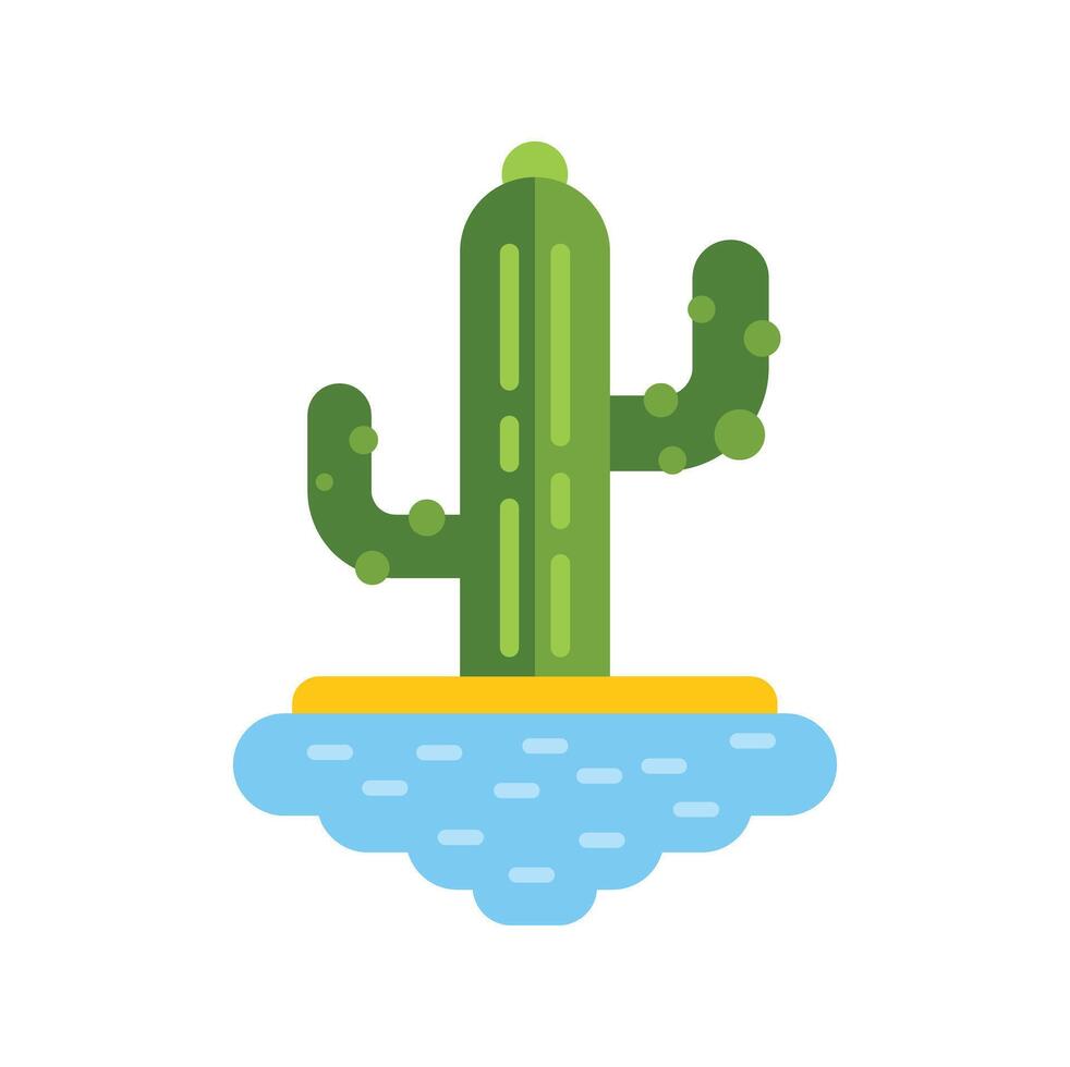 Saguaro cactus growing on a desert island surrounded by water vector