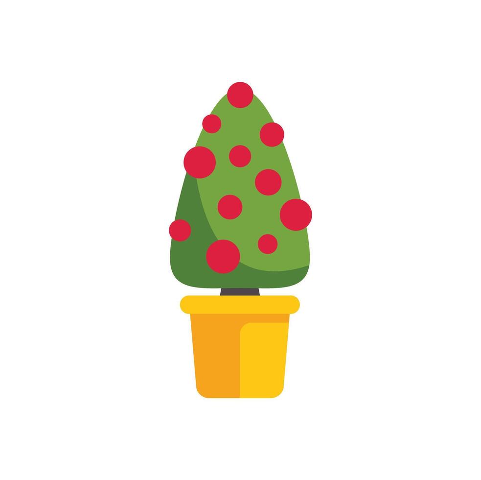 Decorative christmas tree with red balls growing in yellow pot vector