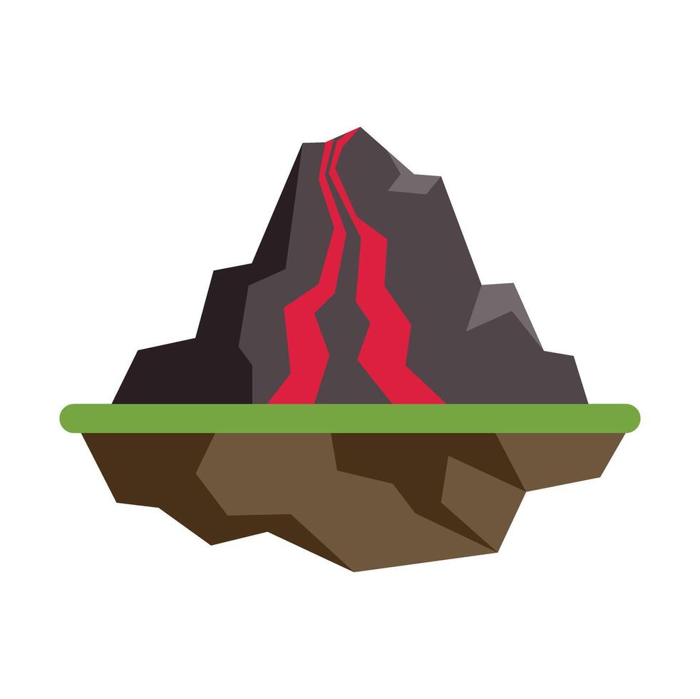 Volcano erupting molten lava on island with grass and ground cross section vector
