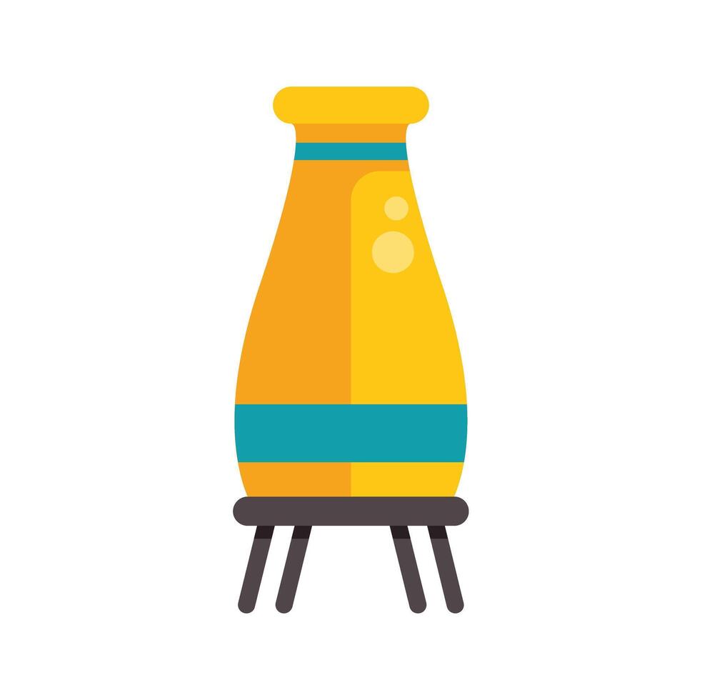 Yellow ceramic vase standing on a small wooden tripod on white background vector