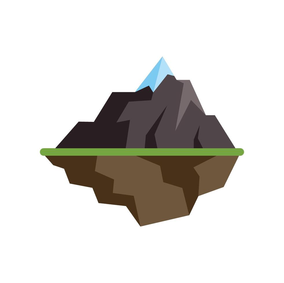 Floating island with snowy mountain peak and green grass vector