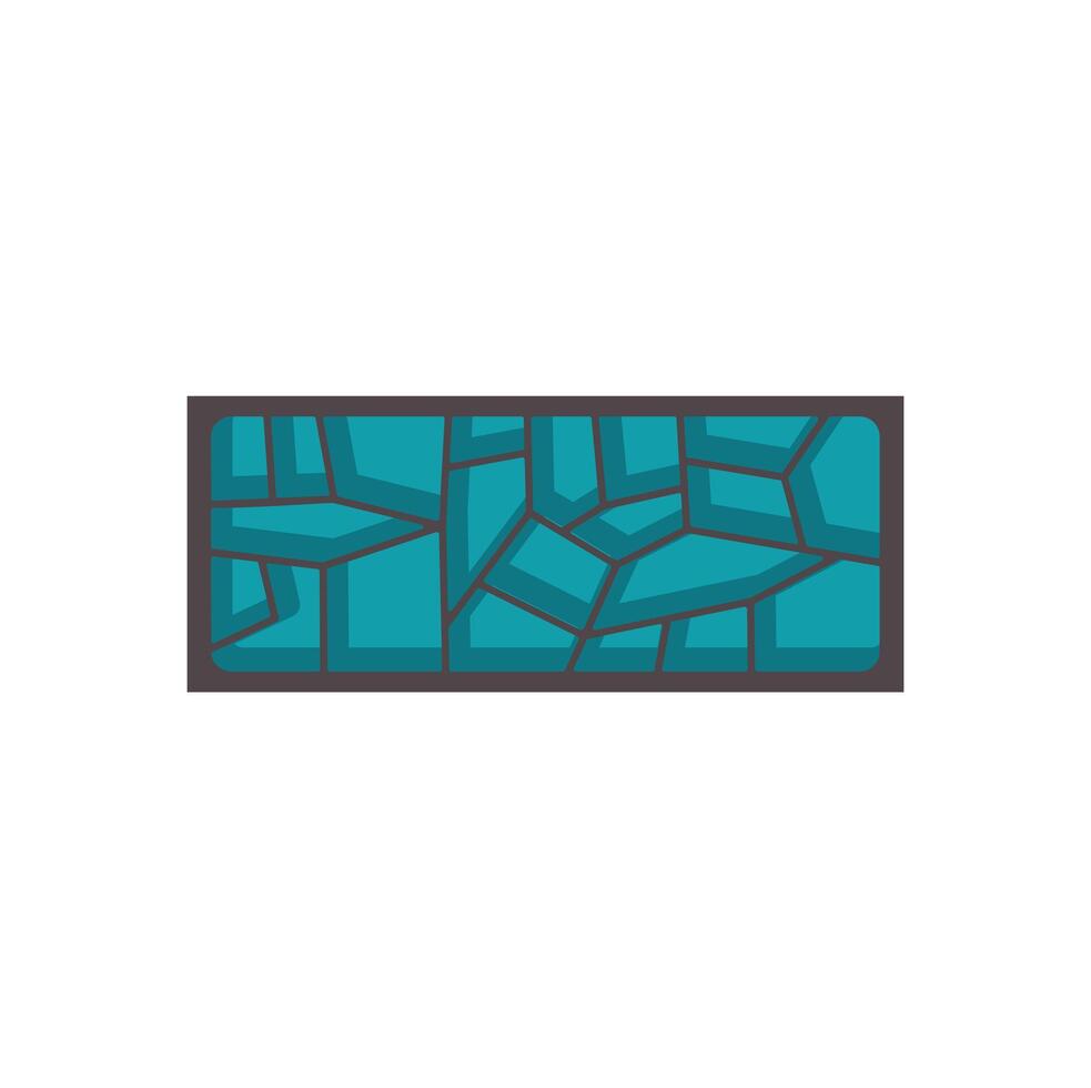 Rectangular stained glass window with turquoise irregular shapes vector