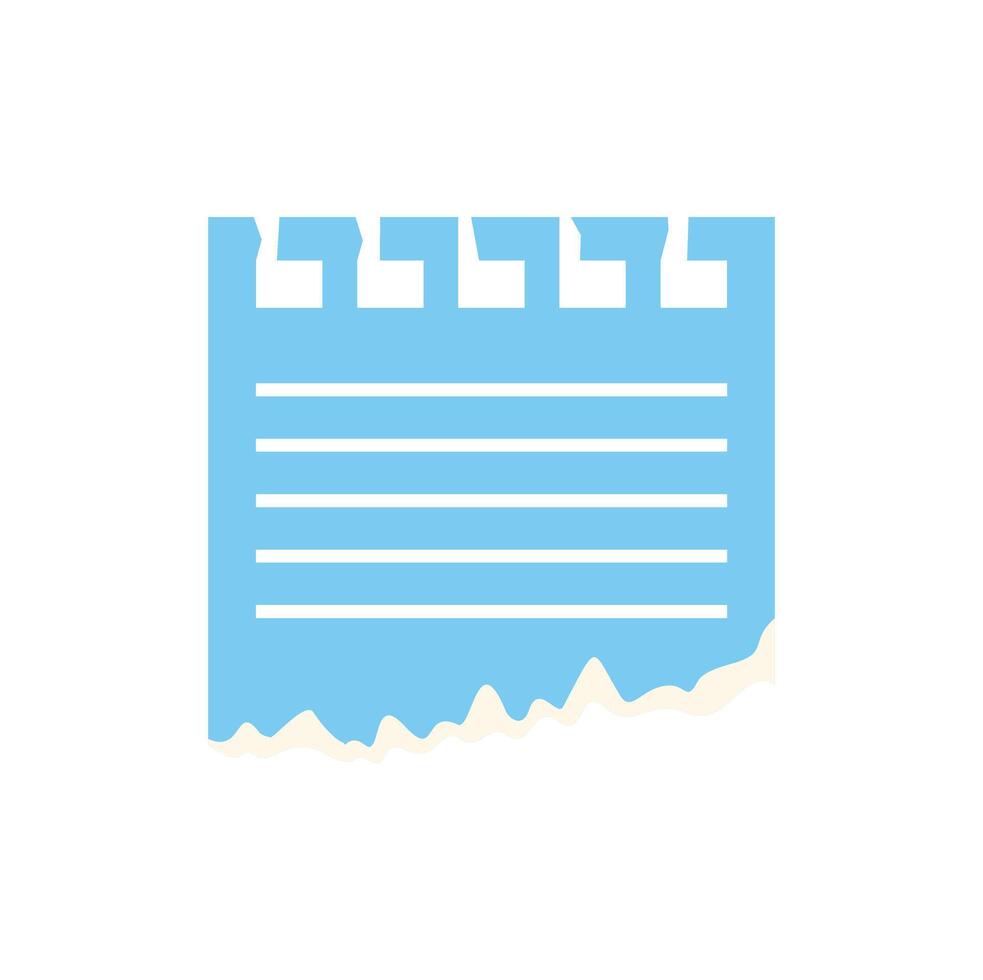 Blue notebook paper with torn edge and lines displaying taking notes, reminders, and lists vector