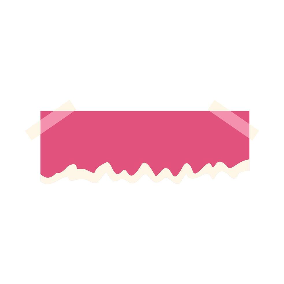 Pink sticky note paper with torn edge attached with adhesive tape vector