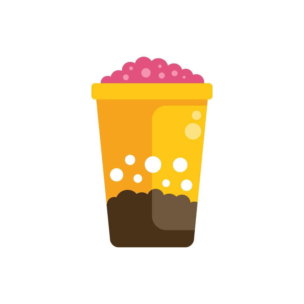 Boba tea overflowing with popping pearls in a takeout cup vector