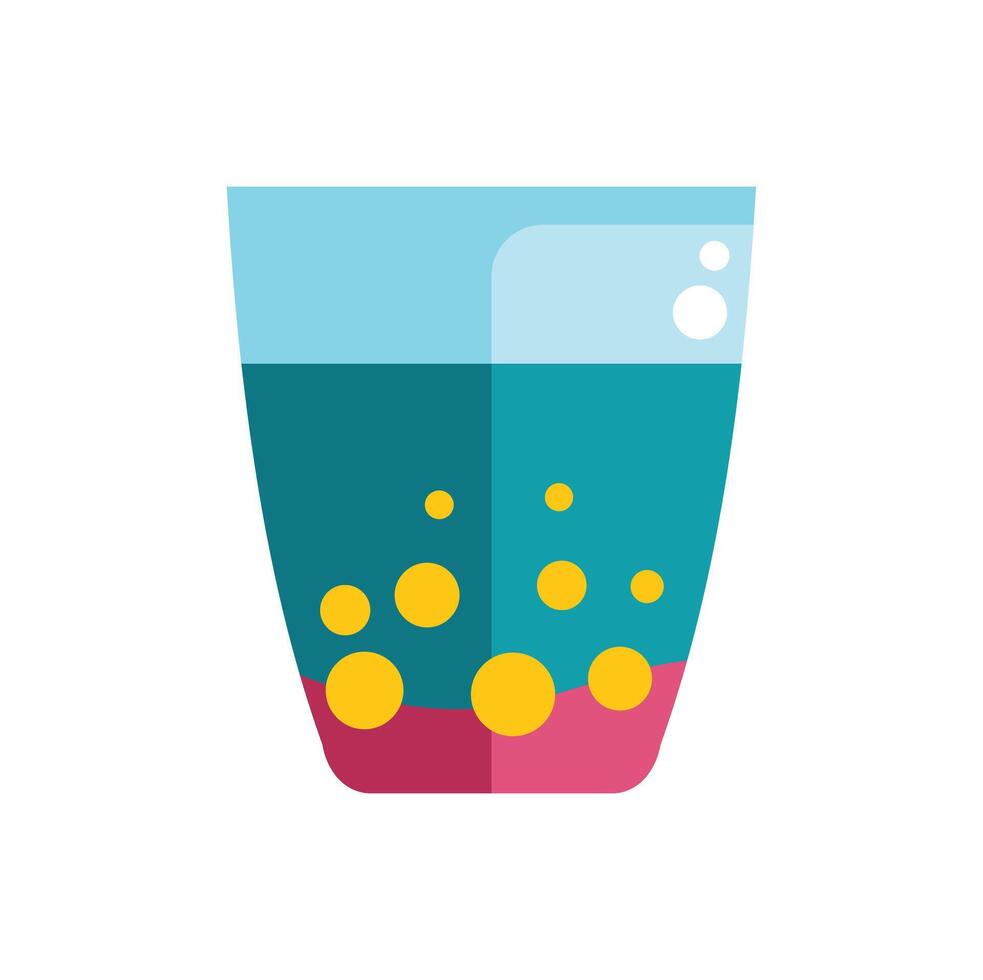 Glass full of turquoise sparkling water with yellow bubbles rising to the surface vector