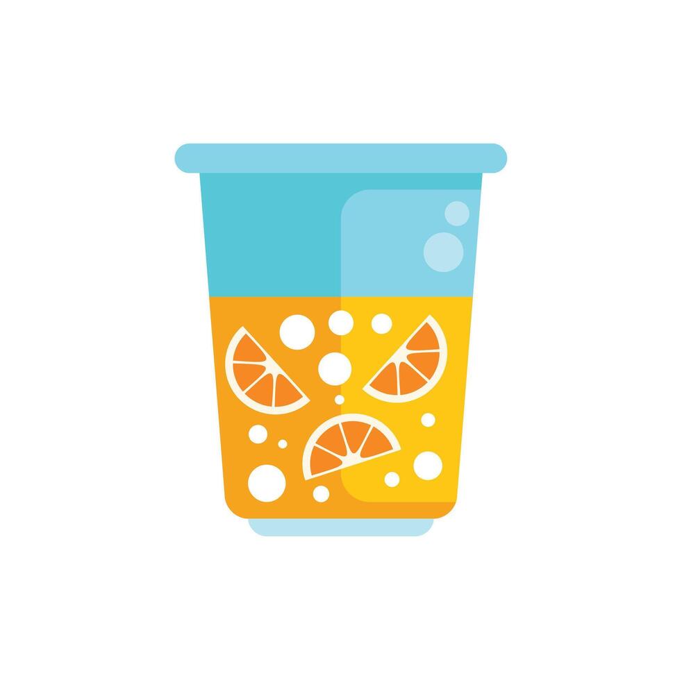 Refreshing orange juice with slices in disposable cup vector