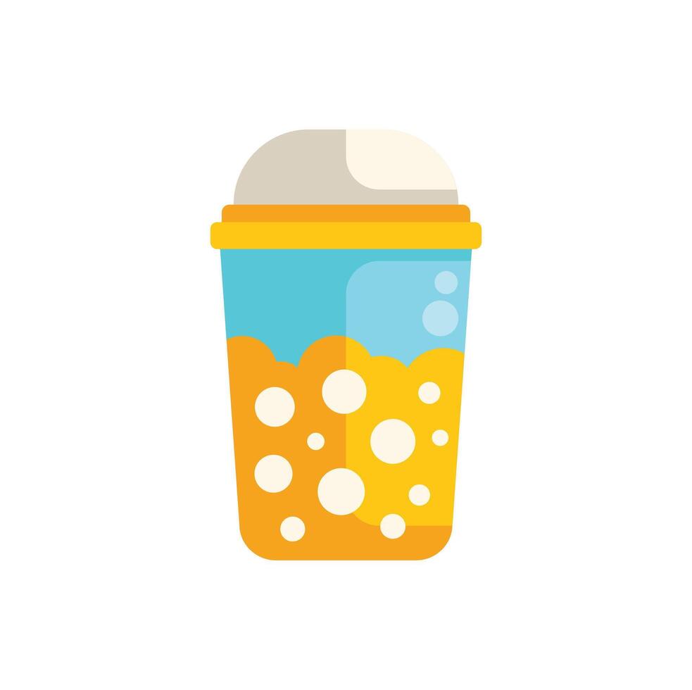 Plastic cup with soft drink and whipped cream on white background vector