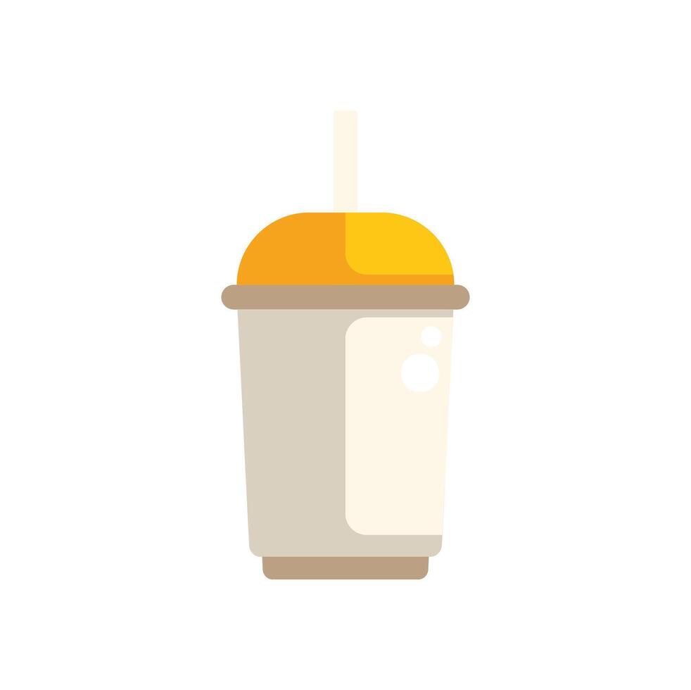 Disposable paper cup with straw and orange lid containing beverage vector