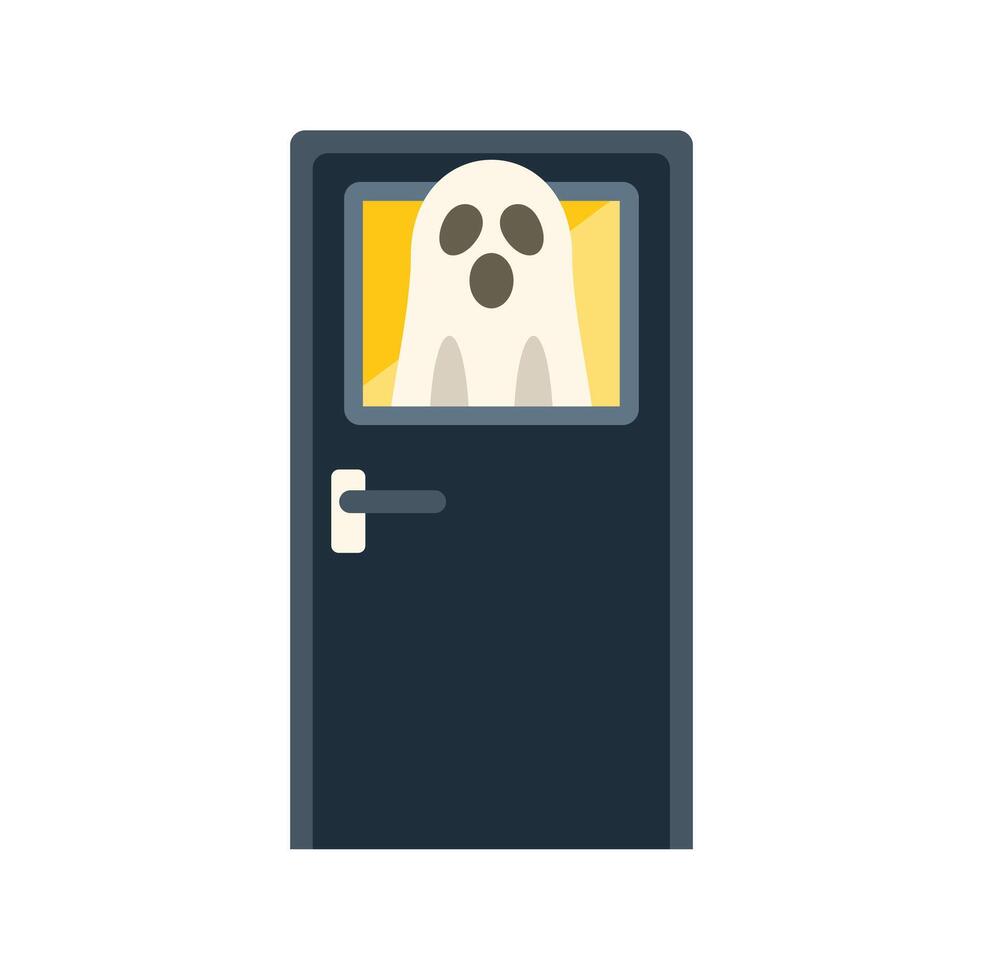Ghost shouting behind door window during halloween night vector