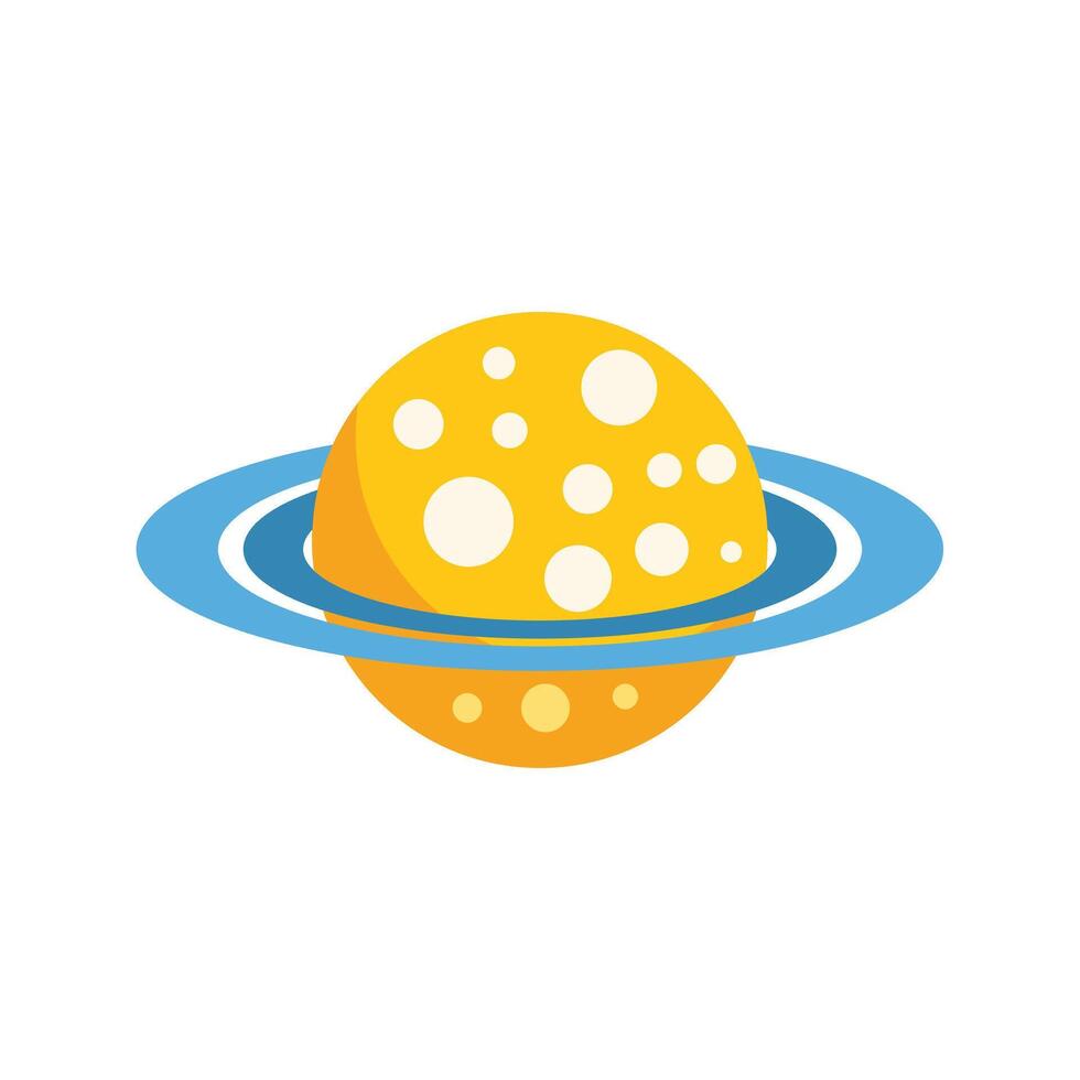 Yellow planet with rings rotating in space illustration vector