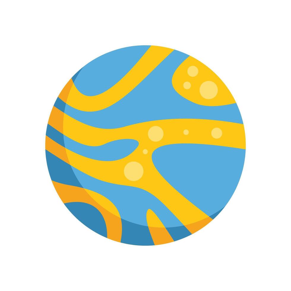 Blue planet with yellow swirls rotating in space vector